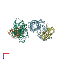 PDB entry 4bel coloured by chain, top view.