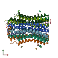 PDB entry 4bem coloured by chain, front view.