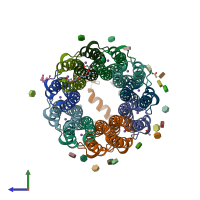 PDB entry 4bem coloured by chain, side view.