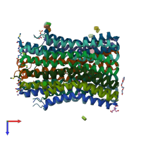 PDB entry 4bem coloured by chain, top view.