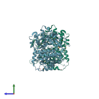 PDB entry 4bep coloured by chain, side view.