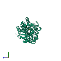 PDB entry 4beq coloured by chain, side view.