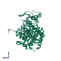 PDB entry 4bes coloured by chain, side view.