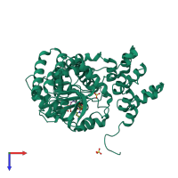 PDB entry 4bes coloured by chain, top view.