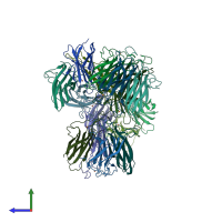 PDB entry 4bff coloured by chain, side view.