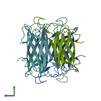 PDB entry 4bfk coloured by chain, side view.