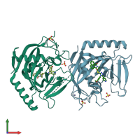PDB entry 4bfp coloured by chain, front view.