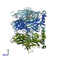 PDB entry 4bfq coloured by chain, side view.