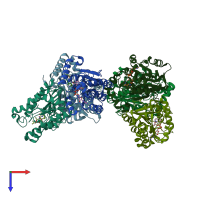 PDB entry 4bgi coloured by chain, top view.