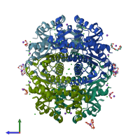PDB entry 4bgu coloured by chain, side view.