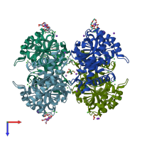 PDB entry 4bgu coloured by chain, top view.