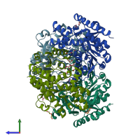 PDB entry 4bgv coloured by chain, side view.