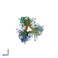 PDB entry 4bgz coloured by chain, side view.