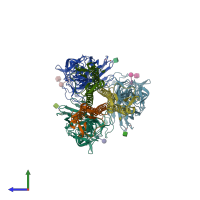 PDB entry 4bh0 coloured by chain, side view.