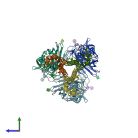 PDB entry 4bh1 coloured by chain, side view.