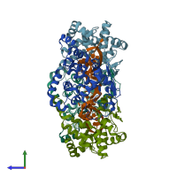 PDB entry 4bhh coloured by chain, side view.