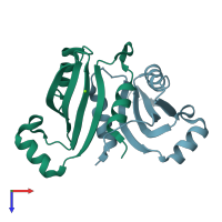 PDB entry 4bhq coloured by chain, top view.