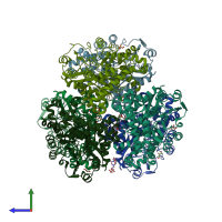 PDB entry 4bht coloured by chain, side view.