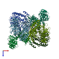 PDB entry 4bht coloured by chain, top view.