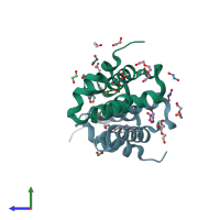 PDB entry 4bhx coloured by chain, side view.