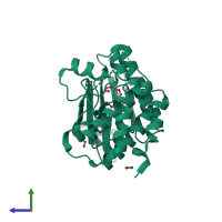 PDB entry 4bi2 coloured by chain, side view.