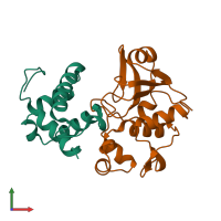 PDB entry 4bi8 coloured by chain, front view.