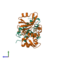 PDB entry 4bi8 coloured by chain, side view.