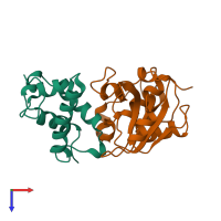 PDB entry 4bi8 coloured by chain, top view.