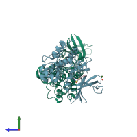 PDB entry 4bie coloured by chain, side view.