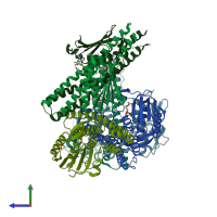 PDB entry 4biu coloured by chain, side view.