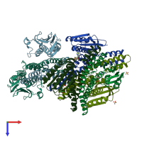 PDB entry 4biu coloured by chain, top view.
