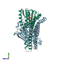 PDB entry 4biv coloured by chain, side view.