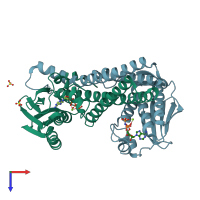 PDB entry 4biw coloured by chain, top view.