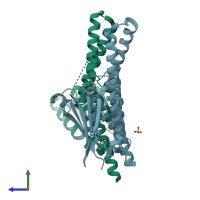 PDB entry 4bix coloured by chain, side view.