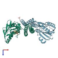 PDB entry 4bix coloured by chain, top view.
