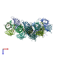 PDB entry 4bj8 coloured by chain, top view.