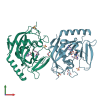 PDB entry 4bj9 coloured by chain, front view.