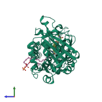 PDB entry 4bjz coloured by chain, side view.