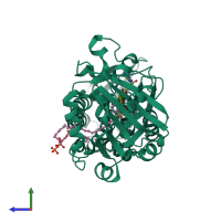 PDB entry 4bk1 coloured by chain, side view.