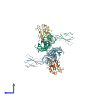 PDB entry 4bkf coloured by chain, side view.