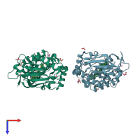 PDB entry 4bkj coloured by chain, top view.