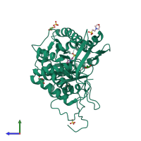 PDB entry 4bko coloured by chain, side view.