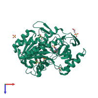 PDB entry 4bko coloured by chain, top view.