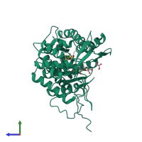 PDB entry 4bkr coloured by chain, side view.