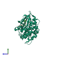 PDB entry 4bky coloured by chain, side view.