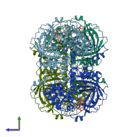 PDB entry 4blc coloured by chain, side view.