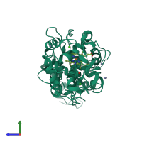 PDB entry 4bll coloured by chain, side view.