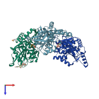 PDB entry 4blr coloured by chain, top view.