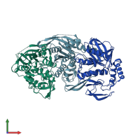 PDB entry 4blt coloured by chain, front view.
