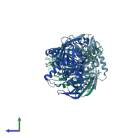 PDB entry 4blt coloured by chain, side view.